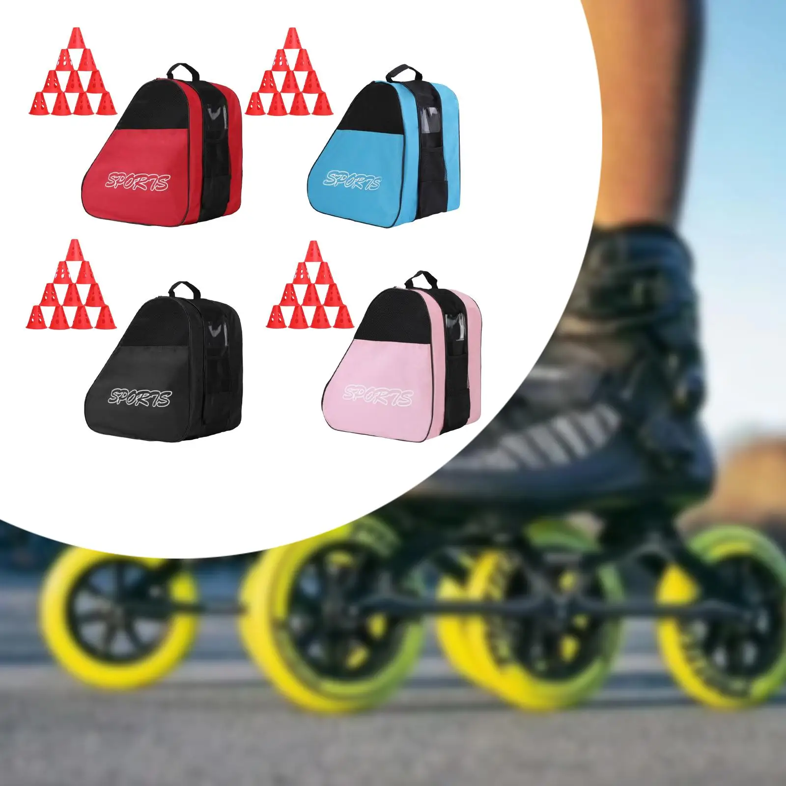 

Artistic Skating Storage Bag Roller Skate Cover Mesh Water Pocket Organizer for Figure Skating and Outdoor Sports