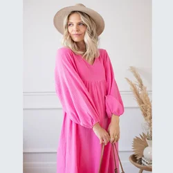 100% Cotton  Muslin Gauze  Dress for Women Sexy V-Neck Long Sleeve Maxi Party Birthday Dress Beach Boho Sundress