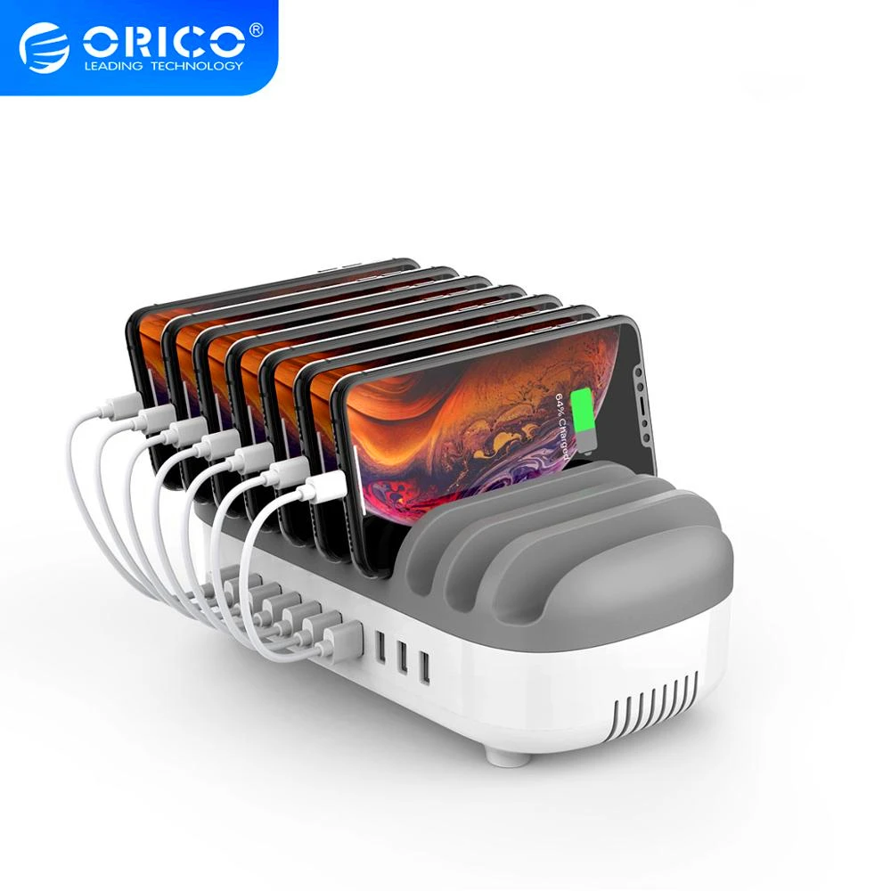 

ORICO 10 Ports USB Charging Station 120W 5V 2.4A Charging Dock Cables for iPhone Samsung Xiaomi Phone Tablet Charger Bracket