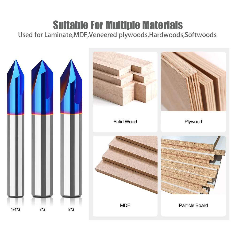 Milling Cutter With 3 edges, 60° & 90°, Solid Alloy Slotting cutter, double-edged Slope coating, V-shaped Milling Cutter