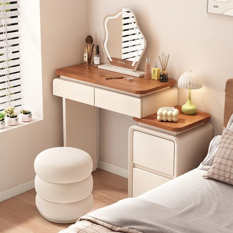 Solid wood dresser 2026 new makeup table chest cabinet integrated small apartment bedroom with cream antique bedside table