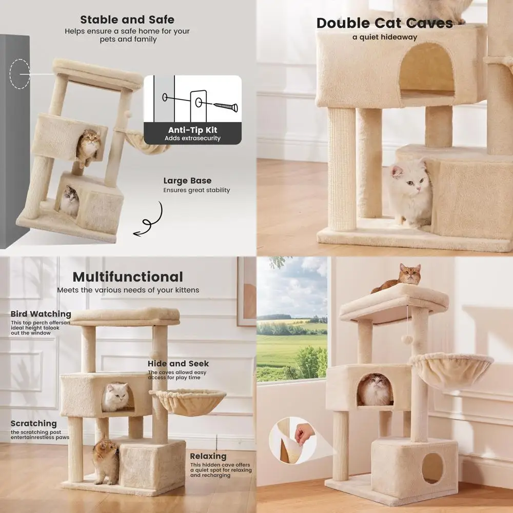 

Прочная кошачья башня 41 для больших кошек с моющимися жерновами, компактная мебель с сизалевым покрытием для квартир, простая сборка