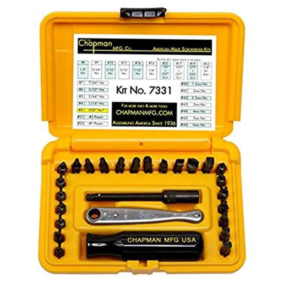 

All-Purpose Standard Screwdriver Set with 24 USA Made Insert Bits Including Phillips SAE Allen Hex Slotted/Flathead - Mini Ratc