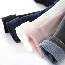 Girls Warm Elastic Waist Cotton Leggings Pants Winter Thickening Fleece Children's Long Trousers Solor Color Warm Girls Legging