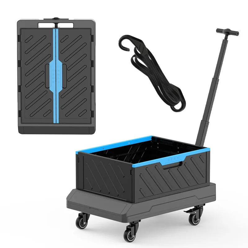 Household Supermarket Shopping Camping Portable Cargo Pulling Folding Silent Universal Four Wheel Small Cart Flat Cart