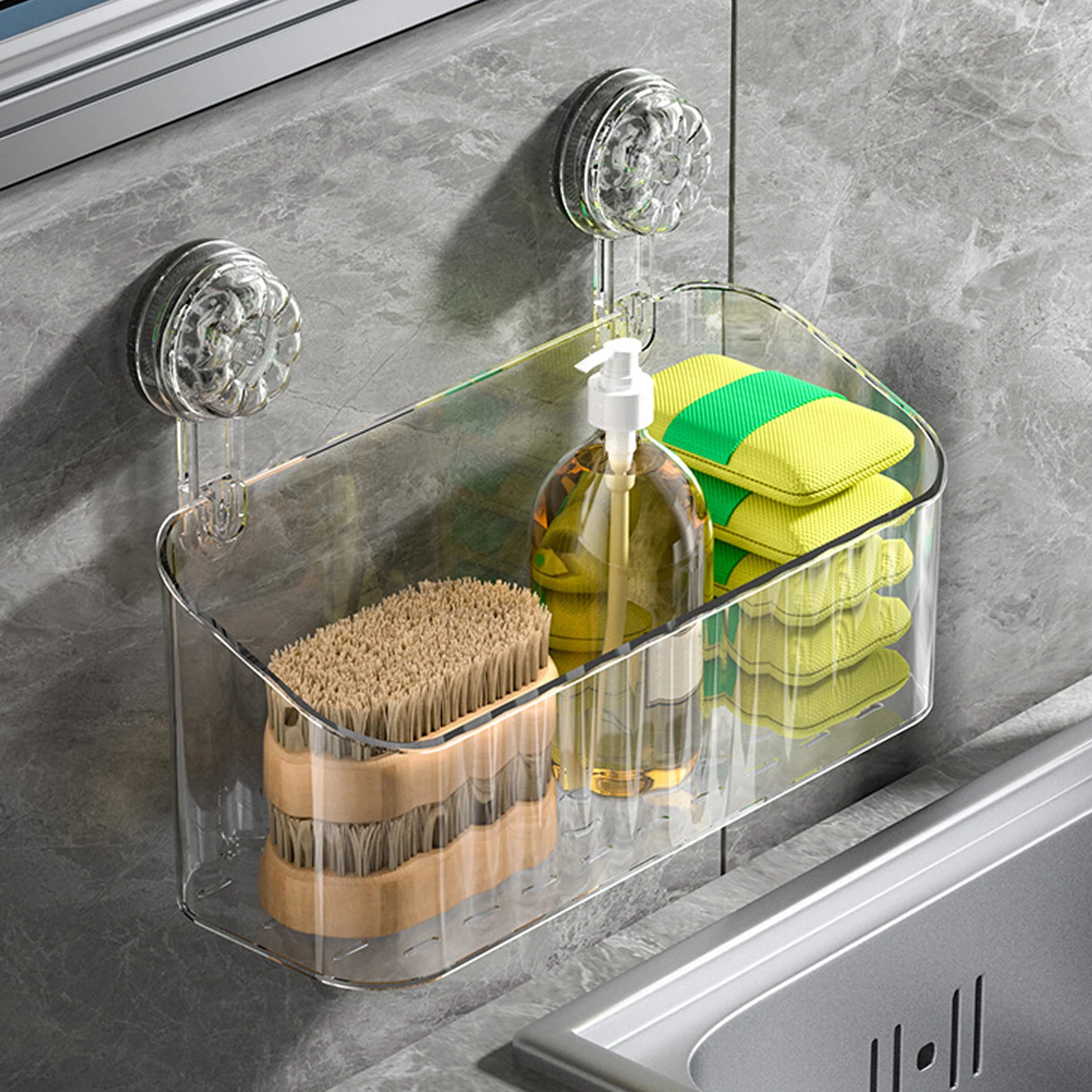 

No-Drilling Removable Shower Basket With Sucker Durable Toiletries Shelf Organiser For Inside Shower