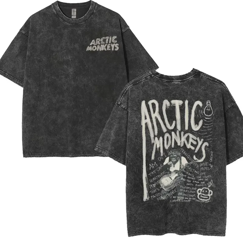 Arctic Monkeys Inspired T Shirt - Album List Doodle Print Retro Washed T-shirt Men's Women Hip Hop Oversized T Shirts Streetwear