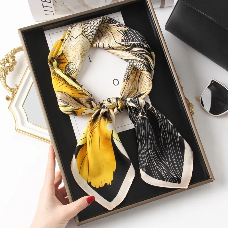 70cm Silk Feeling Square Scarf Women Satin Bandana Print Scarves Headband Neck Tie Lady Hair Shawl Wrap Female Neckerchief Hijab