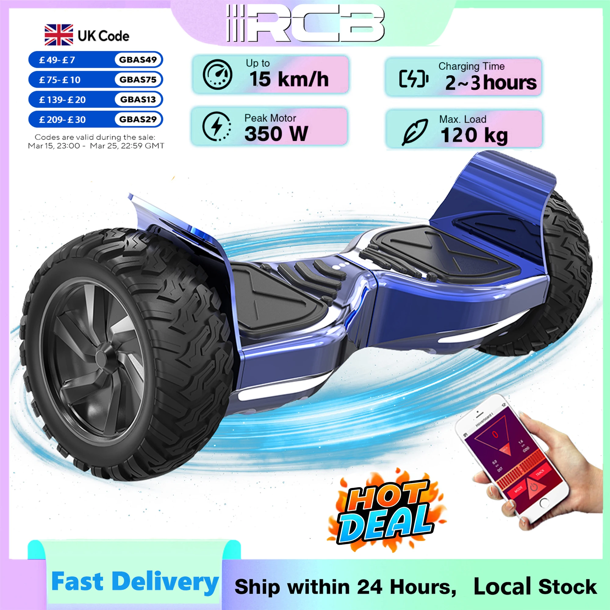 RCB  8.5 “ Hoverboard with Two Wheels, Hover board APP Control Function, Bluetooth Speaker, LED Lights, gift for Kids and Adult