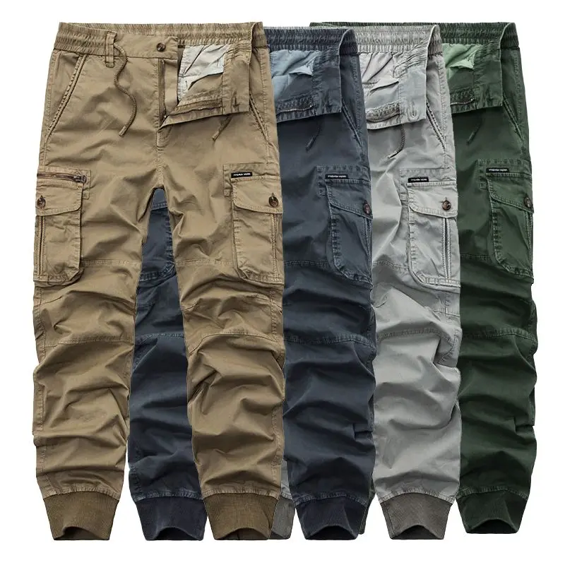 Men\'s Cargo Pants Fashion Multi-Pocket Military Tactical Joggers Male Casual Trousers High Quality Cotton Ankle Banded Pants