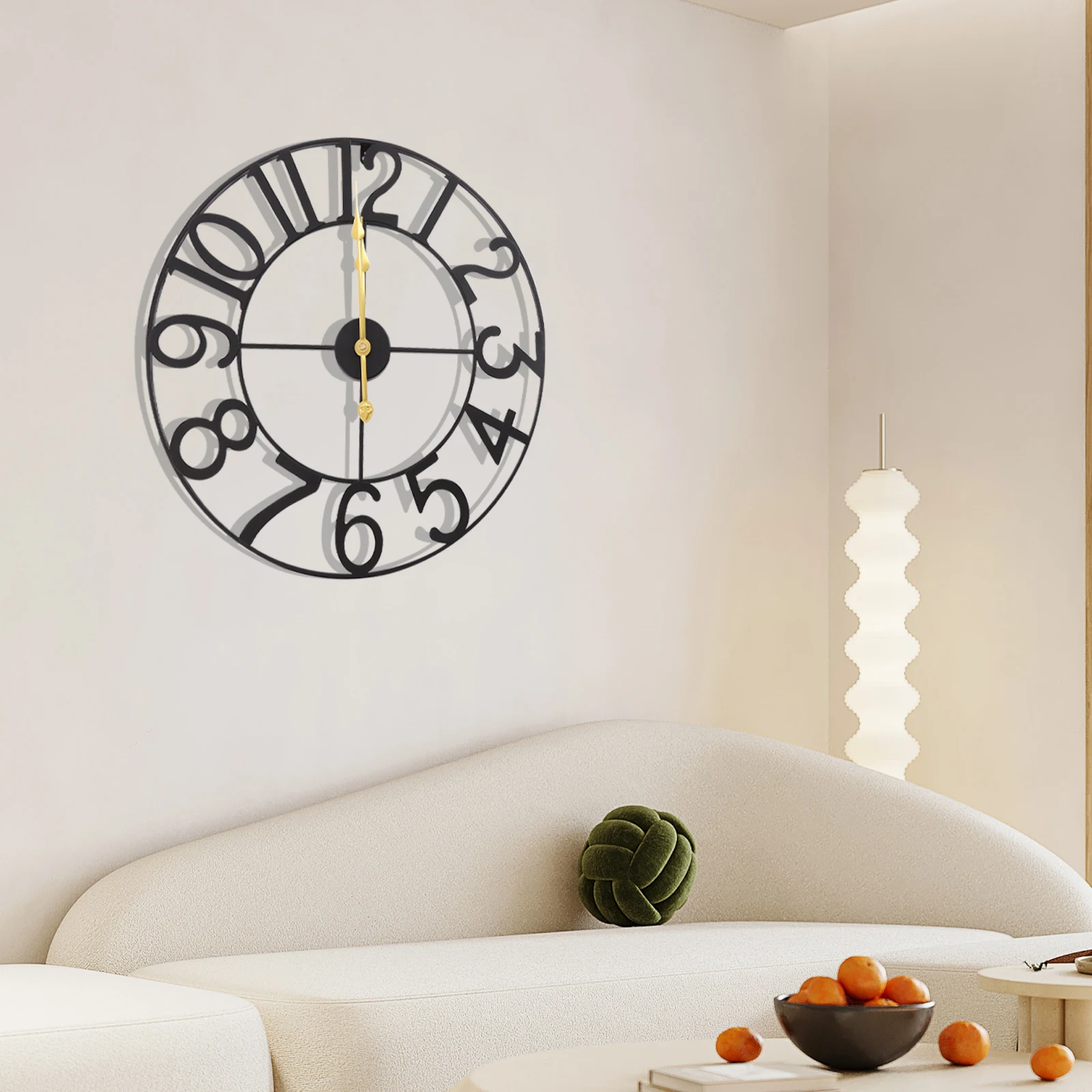 Creative 60cm Wall-mounted Clock Black Modern Farmhouse Silent Battery Operated Large Wall Clock for Living Room Decor