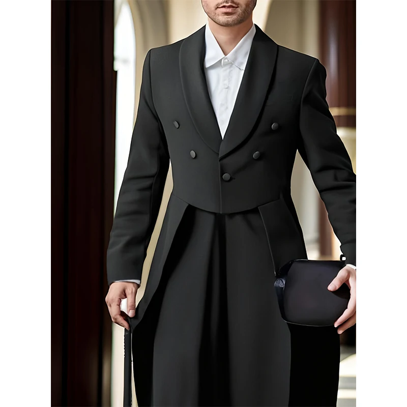 Men's Suit Men's Elegant Steampunk Victorian Tailcoat Gothic Suit Jacket Groom Groomsmen Blazer Pirate Parties Cosplay Long Coat