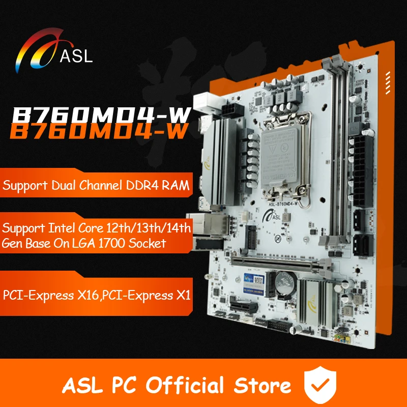 ASL B760M D4 M-ATX LGA 1700 Płyta główna Obsługa procesora Intel Core 12. 13. 14. generacji Gniazdo DDR4 M.2 PCI-E 4.0 USB 3.2 GbE LAN