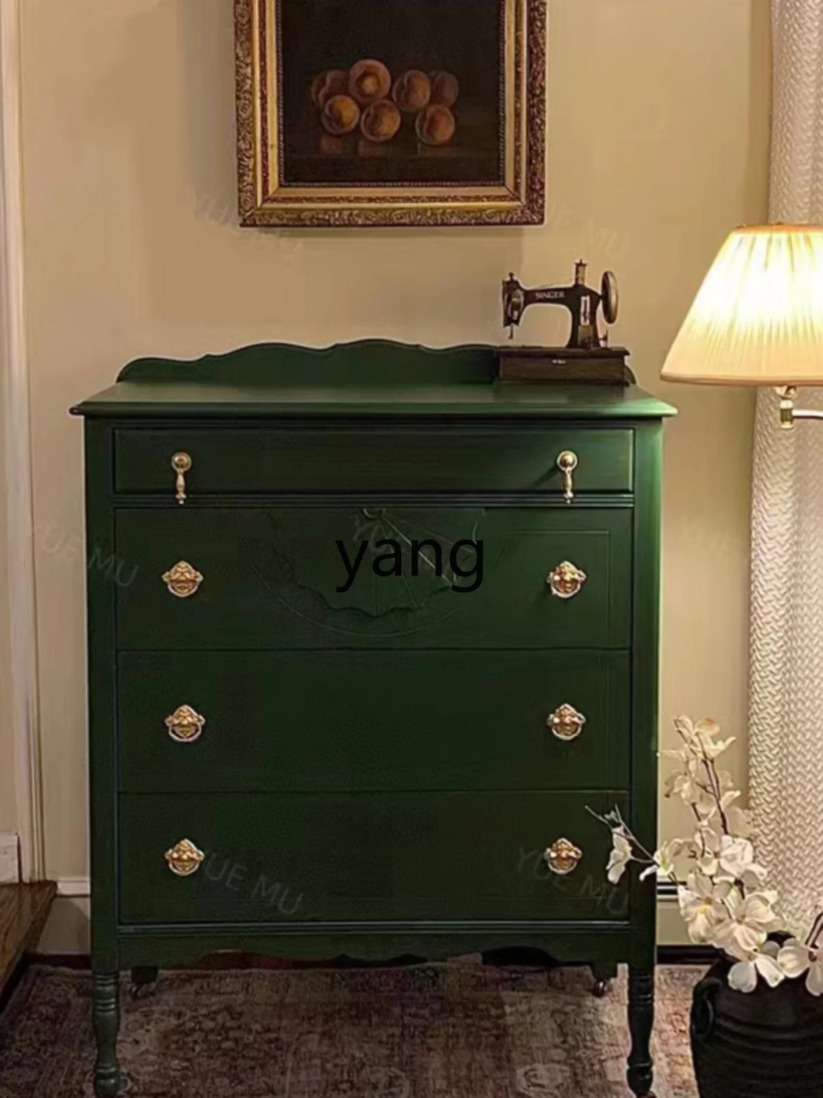 Yjq Vintage Green Chest of Drawers Storage Solid Wood Porch High-End Custom Dining Side Master Bedroom Chest of Drawers