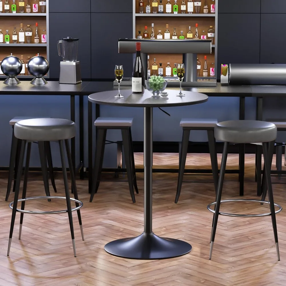 Modern Bar Table, 23.5 Inch Round, Height-Adjustable, 360 Swivel