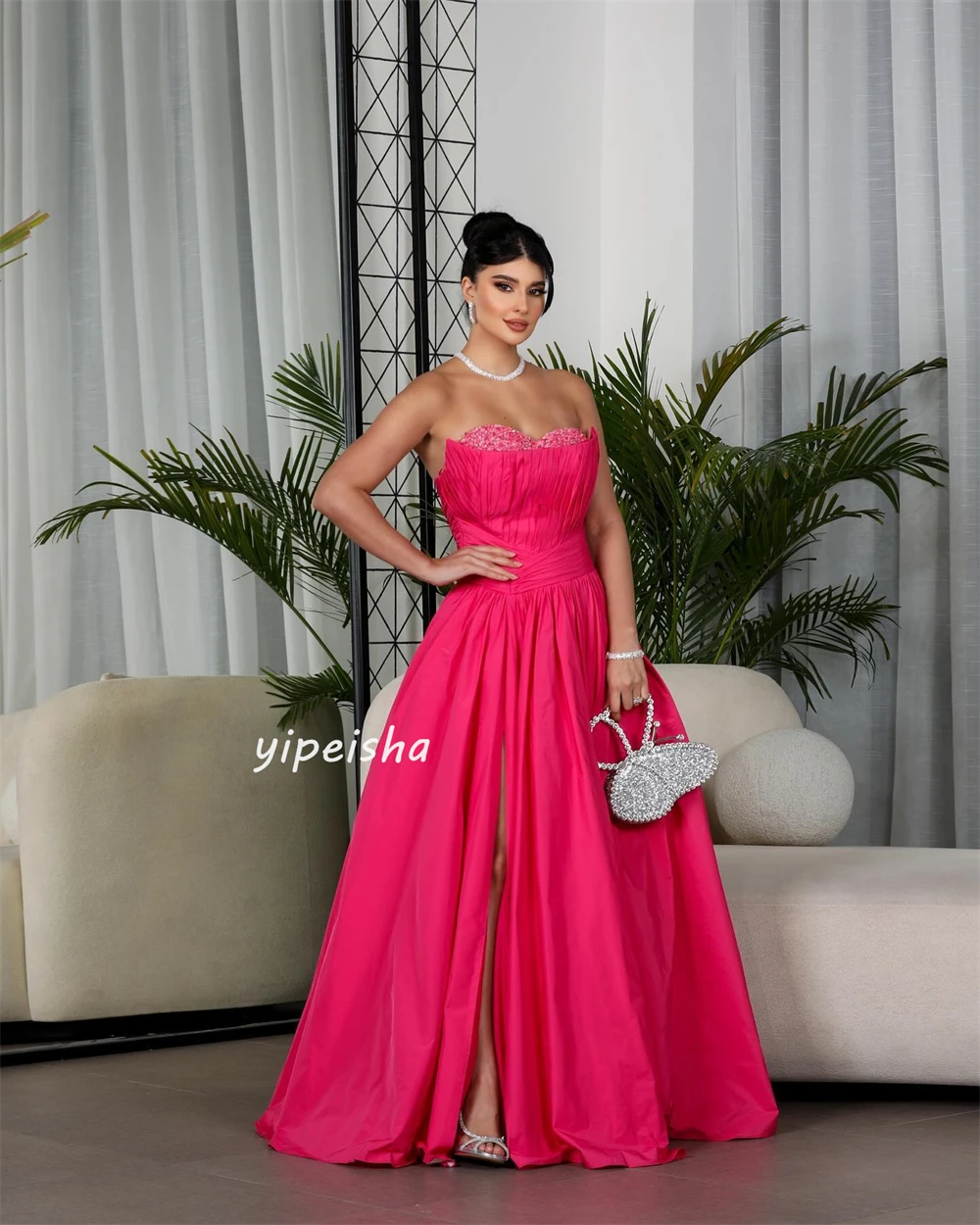 Lantejoulas Ruched A-Line Strapless Prom Dress, Vestido de noite, Arábia Saudita Jersey, Homecoming Jersey, Vestido Ocasião Bespoke, Vestidos longos