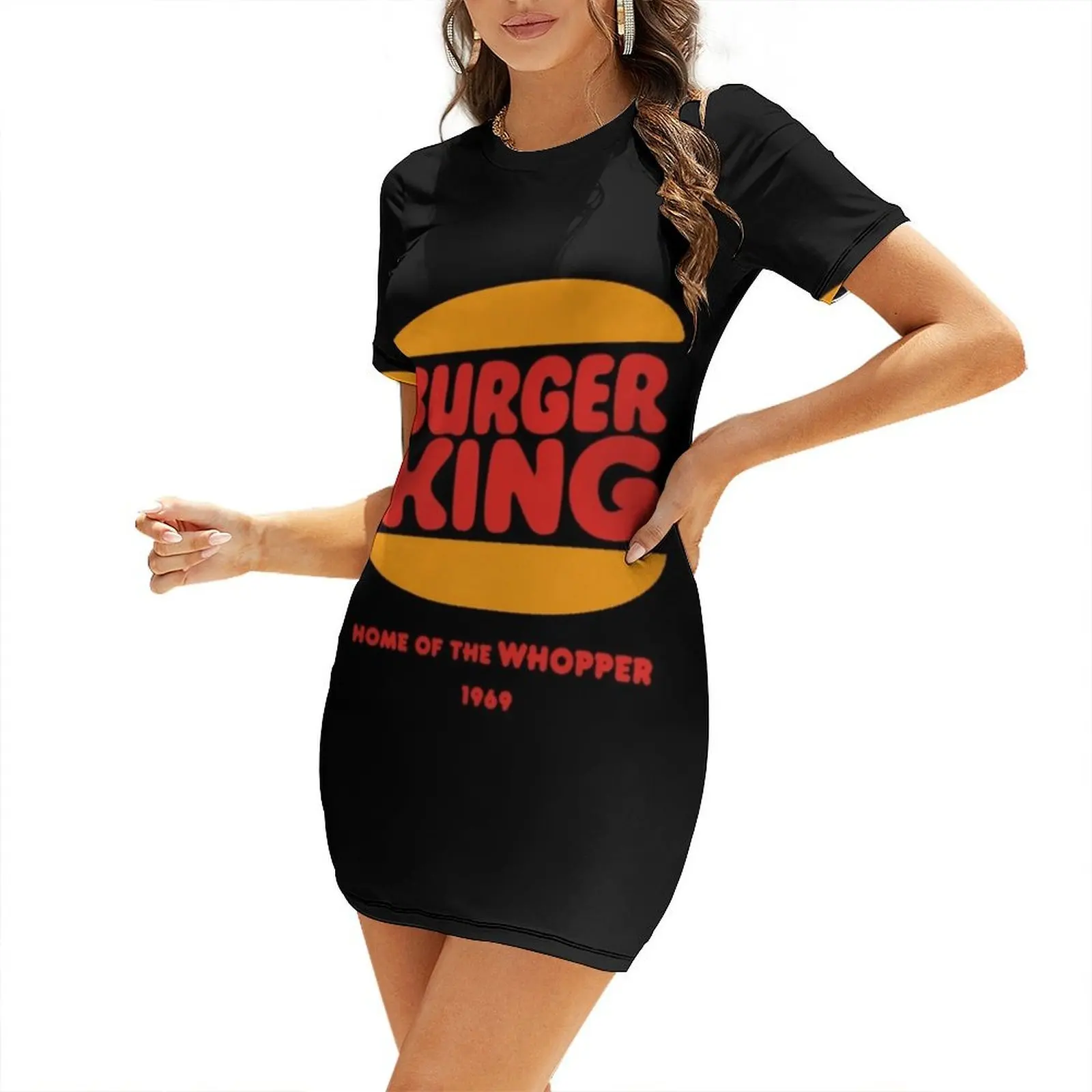 

70S 80S 90S Burger King Home Of The Whopp.er 1969 Logo Short-Sleeved Dress Dress for pregnant women