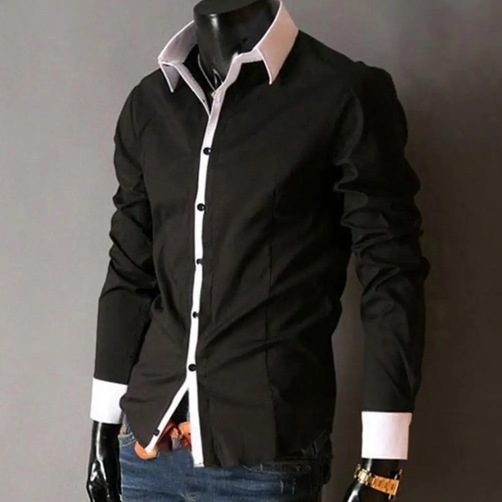 Fall Spring Men Formal Shirt Turn-down Collar Single-breasted Long Sleeves Button Cardigan Mid Length Casual Business Top