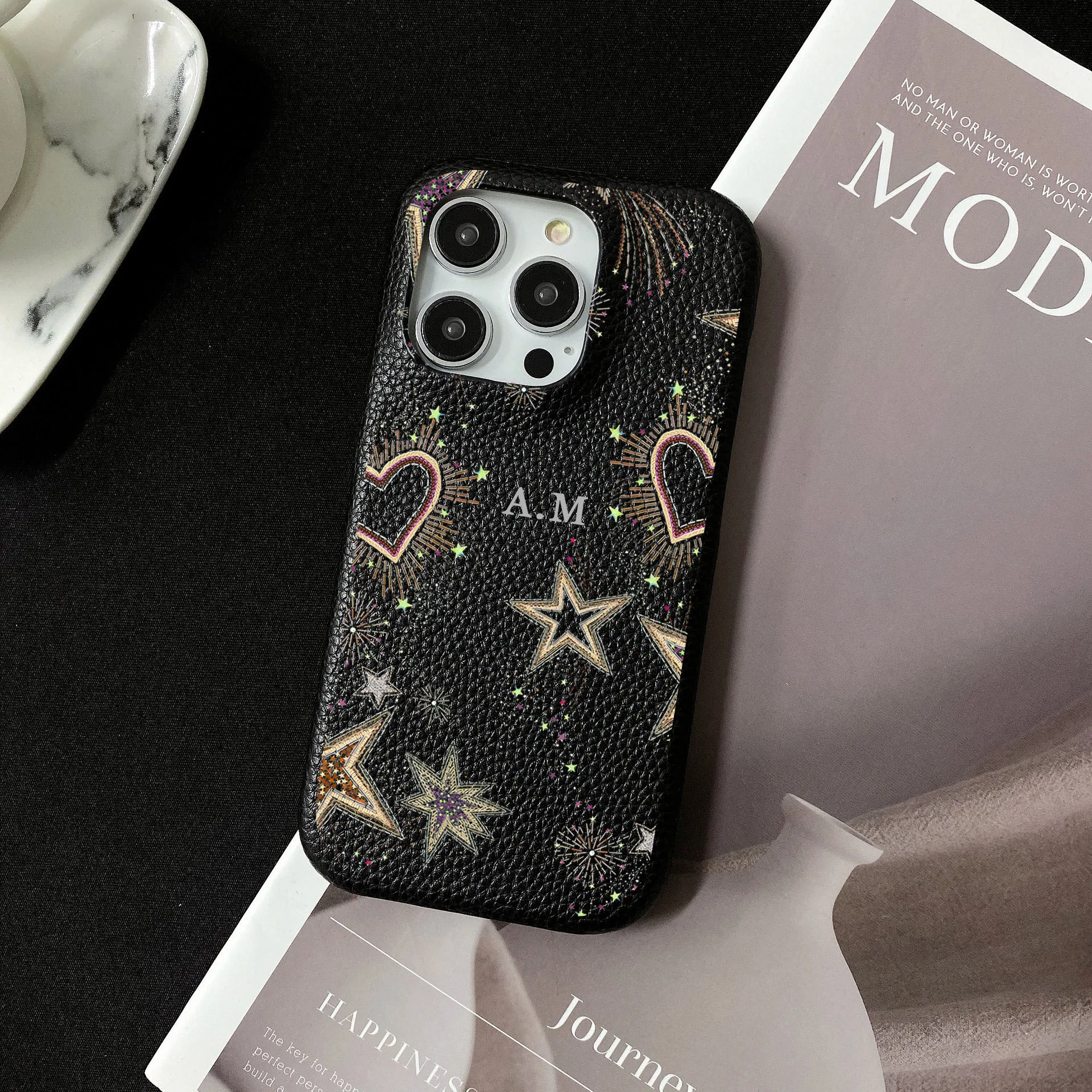 Personalise Initial Name Letters Leather Case For Iphone 16 pro 15 pro max 14 13 Pro Max 12 Mini 11 Luxury kafr letters Covers