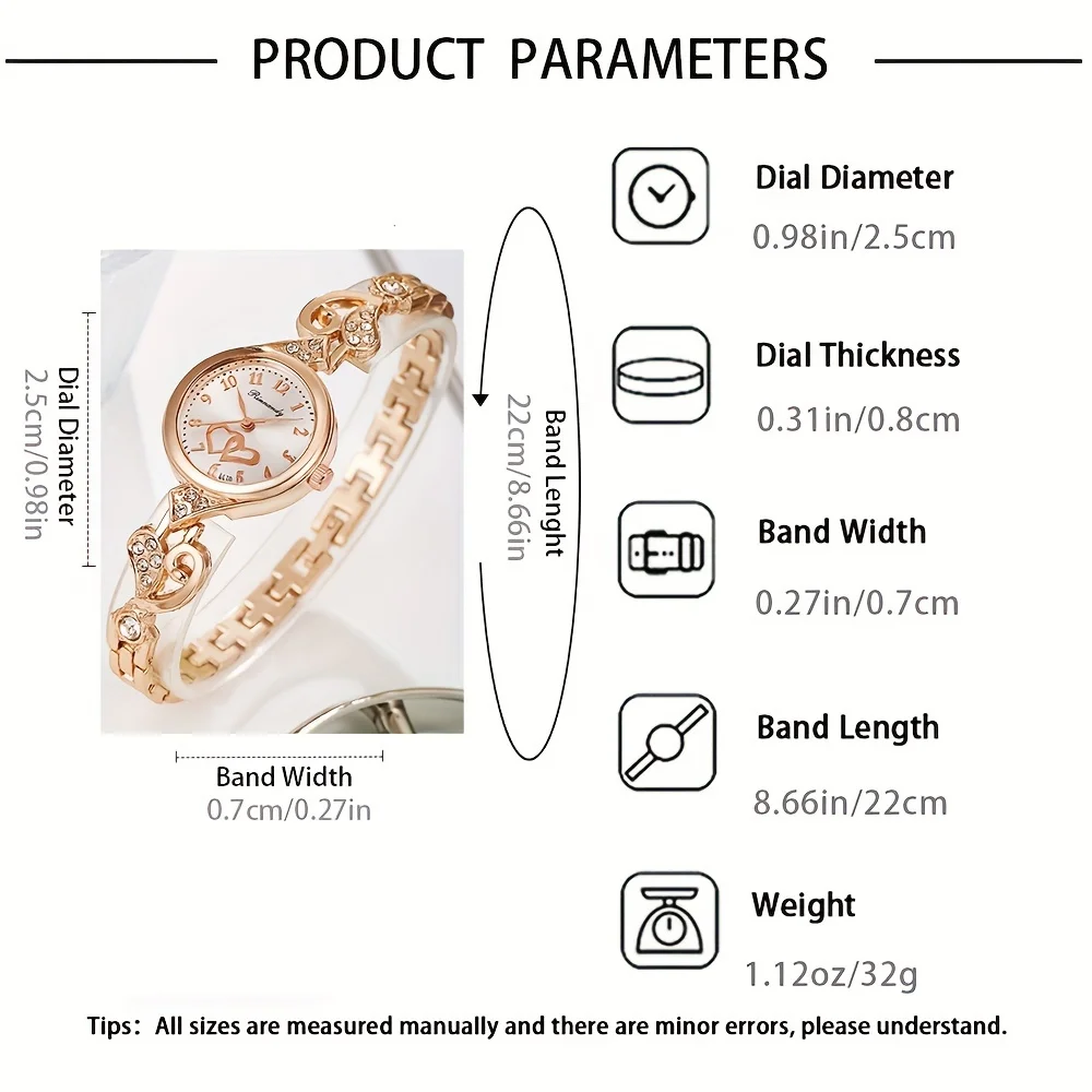 1/3PCS Elegant Women Quartz Watch Fashion Rhinestone Hearts Bracelet Band Ladies Wristwatch Reloj Mujer（Without Box）