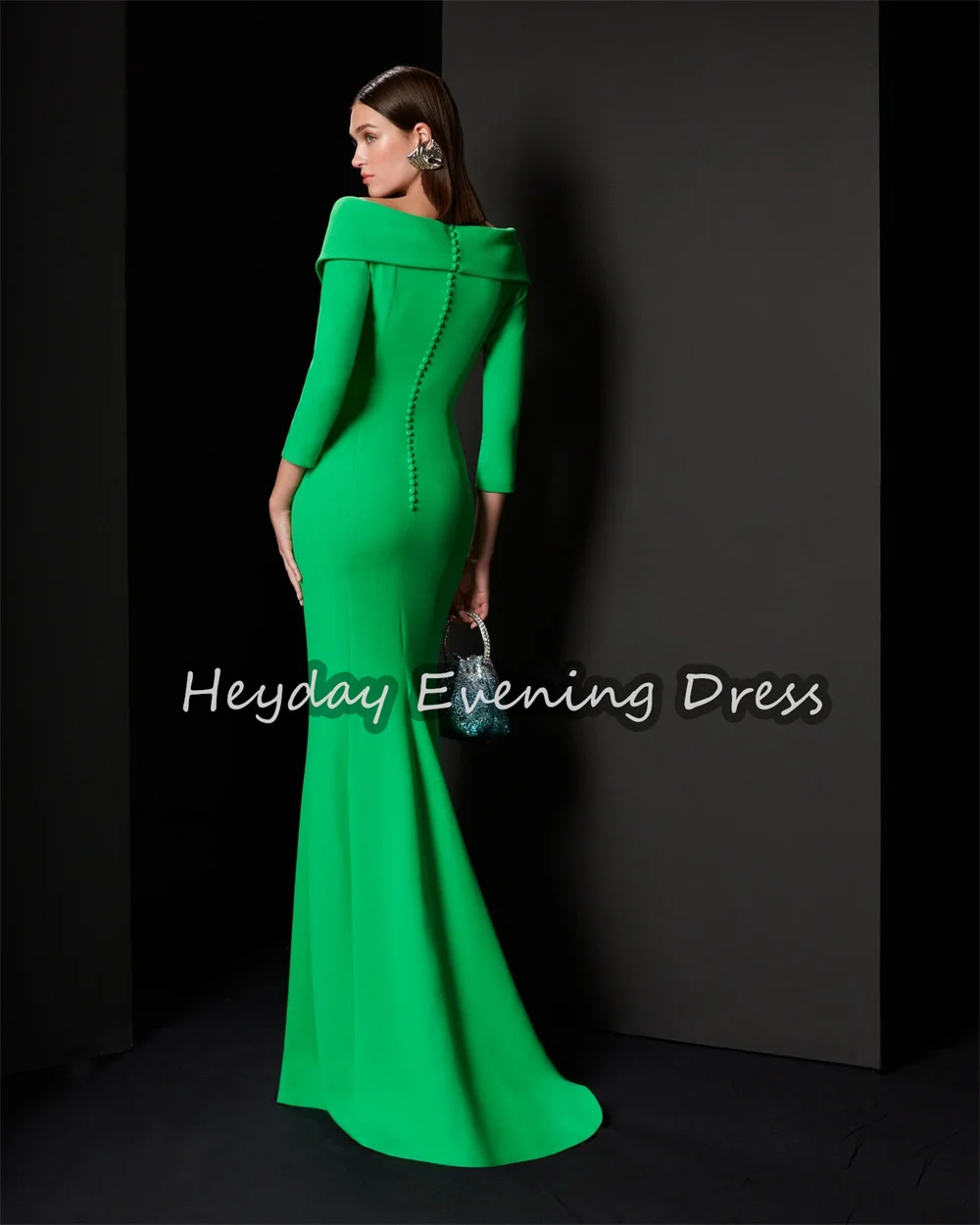 Heyday 크레페 오프 숄더 넥 라인 스트레이트 바닥 길이 긴 소매 주름이있는 여성용 사우디 이브닝 파티 드레스 2025