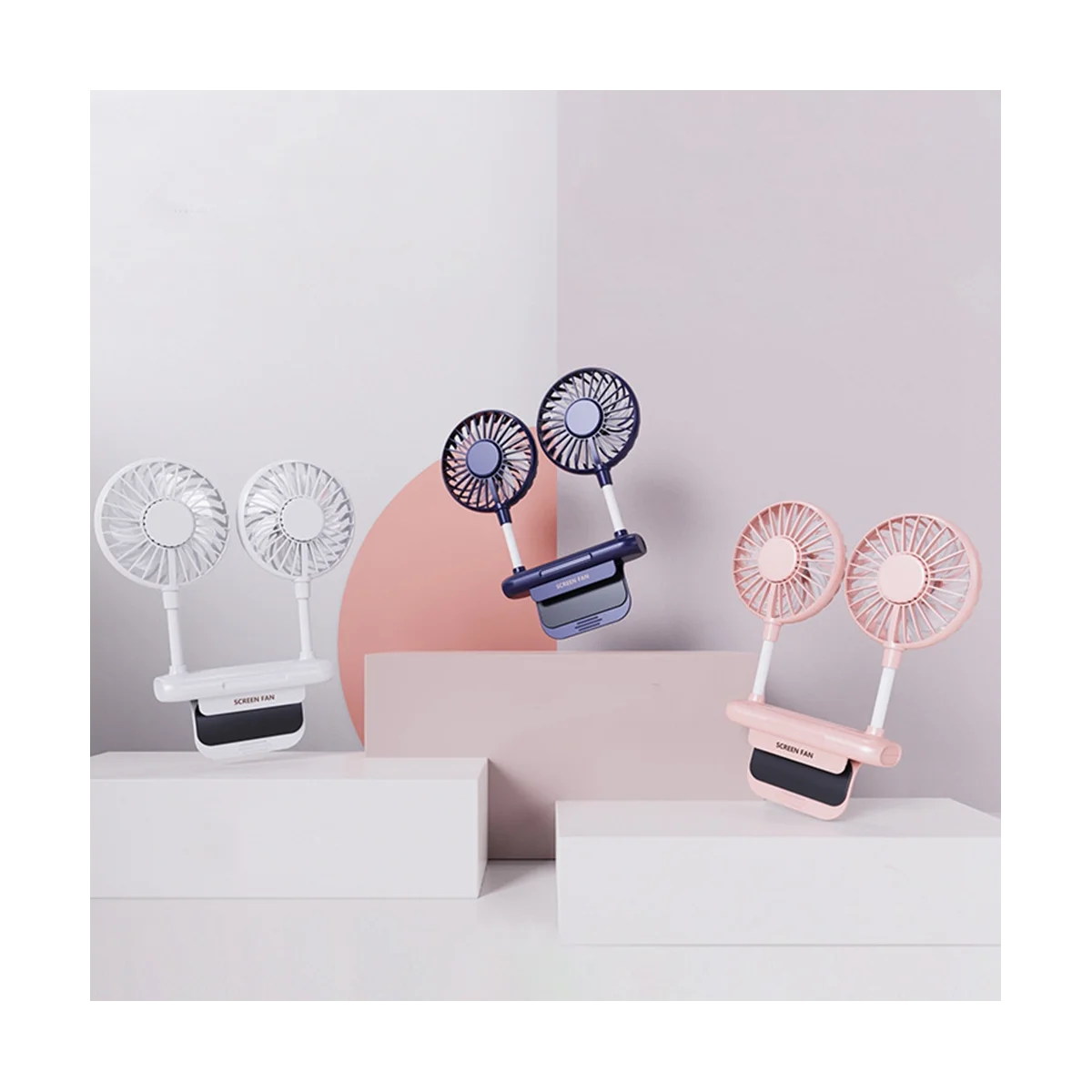 Portable Fan Screen Fan for Office Students Classroom Dormitory Hanging Screen Usb Electric Dual Fan -Blue-ABLM