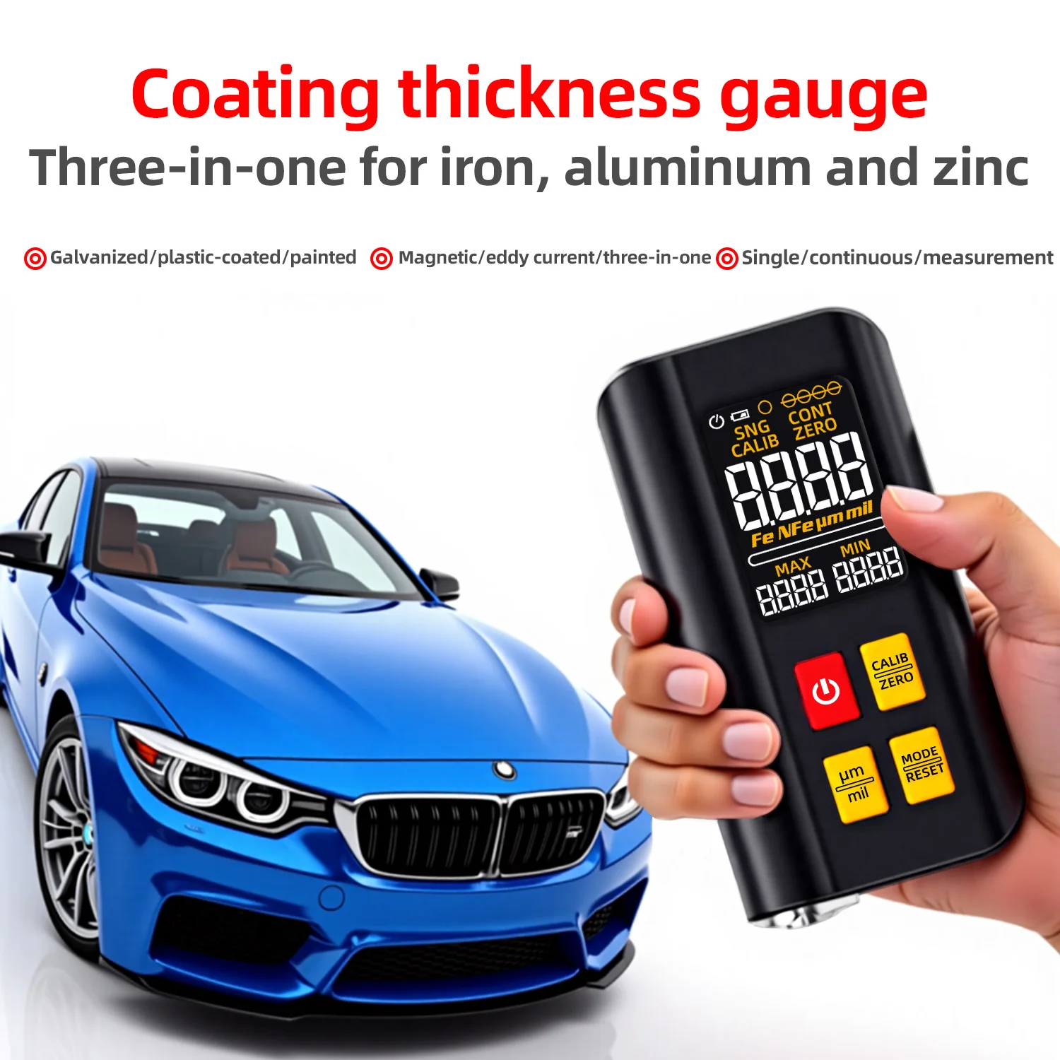 

Car Paint Coating Thickness Gauge 0.1-1500μm Thickness Gauge For Car Metal/Paint/Plating digital LCD Max/Min Rechargeable HOLD