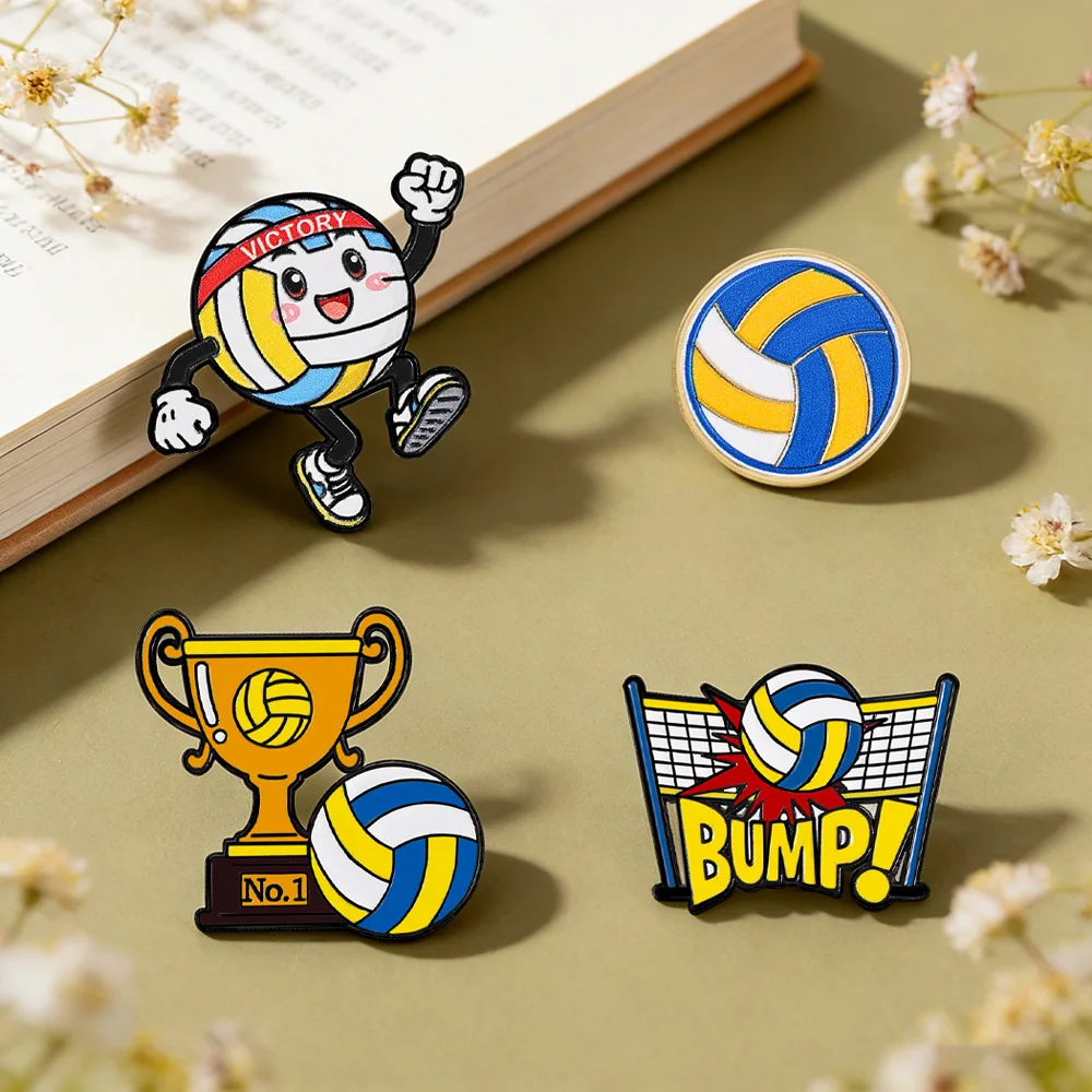 4 Pcs Volleyball Cartoon Brooch Sports Event Commemorative Badge Student Schoolbag Accessories Volleyball Trophy Pin Daily Wear