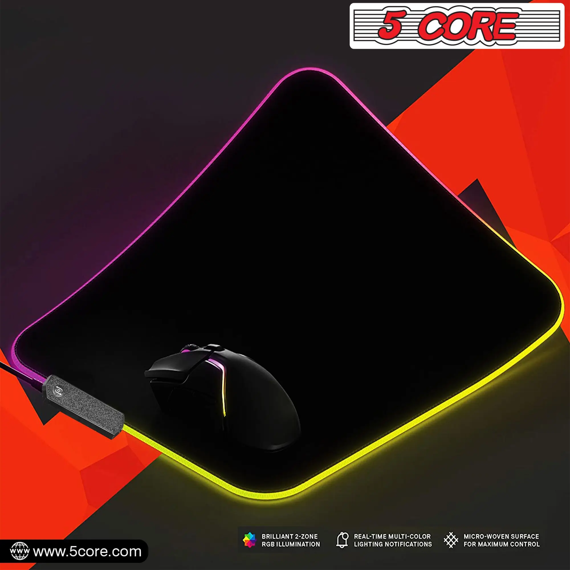 Tapis de souris de jeu RVB 12 modes d'éclairage Tapis de souris de bureau à 2 zones avec base en caoutchouc