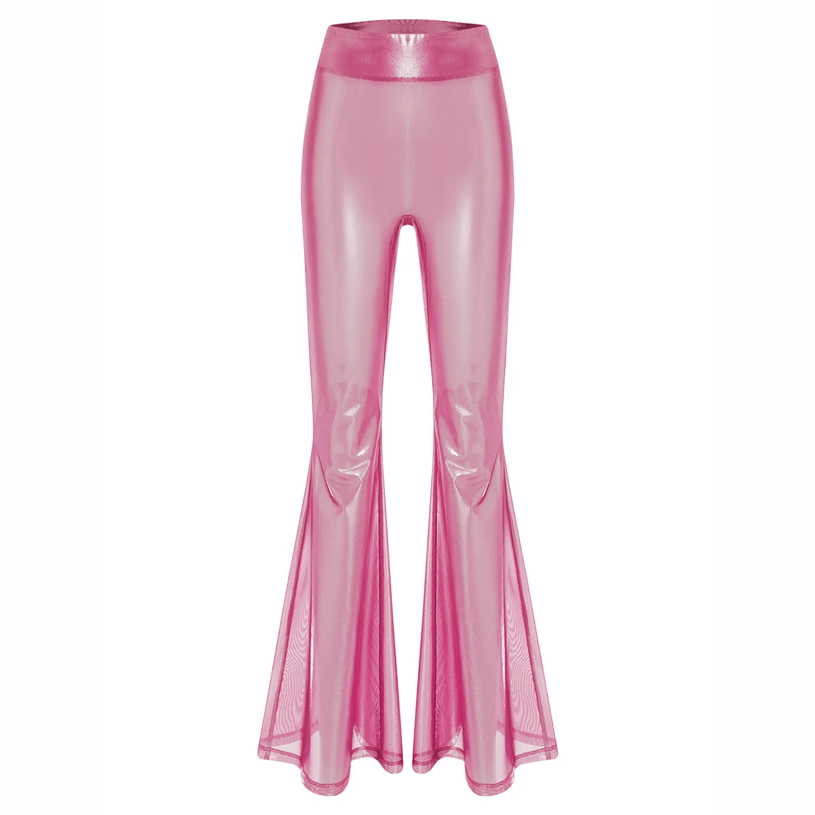

Fashion Womens See Through Pants High Waist Flared Pants Shiny Metallic Bell Pants Rave Outfit Bar Nightclub Wear Trousers