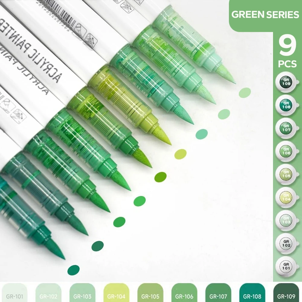 Set met acrylborstels, geassorteerde Pro Color Series automatische inktrolesysteem Art Markers Set, 9-delige set