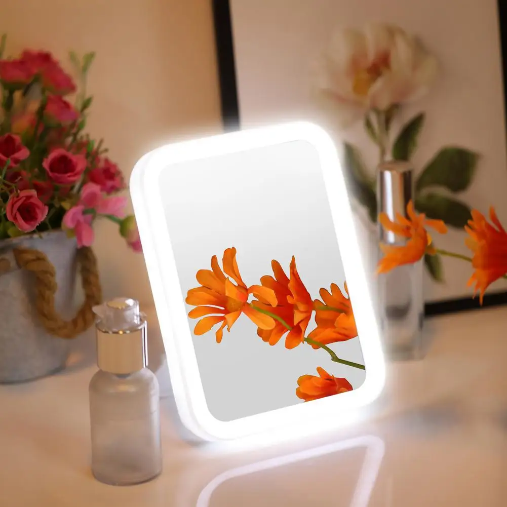 1 Set Makeup Mirror Portable Adjustable Illuminated Standing Dressing Room Folding Vanity Mirror with LED Light for Travel