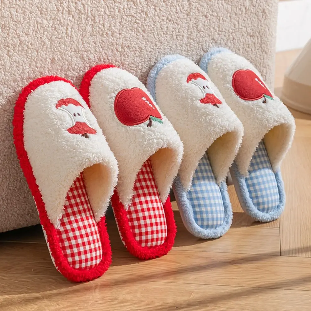 

Модные милые плюшевые тапочки в сетку в полоску, нескользящие мягкие зимние шлепанцы, женские повседневные плюшевые тапочки на толстой подошве с фруктами, домашние тапочки