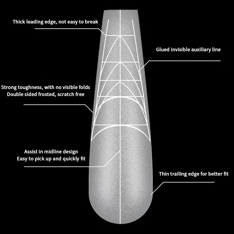 320 Uds. Puntas de uñas de ataúd de almendra con líneas auxiliares Gel suave multifuncional cobertura completa uñas postizas para extensión prensa en las uñas