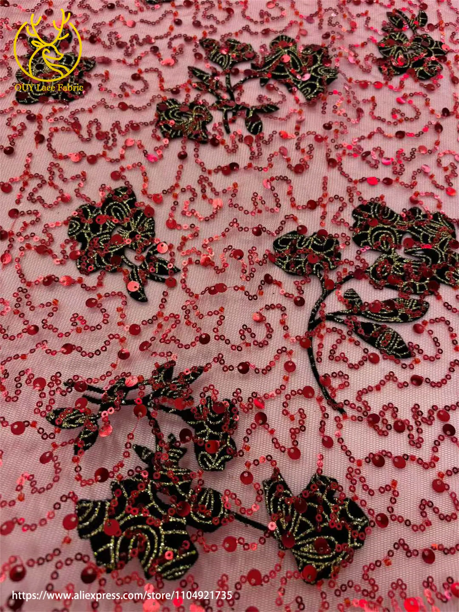 Afrikanischer Pailletten-Spitzenstoff, 2025, hochwertige Bräutigam-Stickerei, französischer nigerianischer orangefarbener Tüll-Spitze, Material für Hochzeit, Party, Kleid – Detail 7