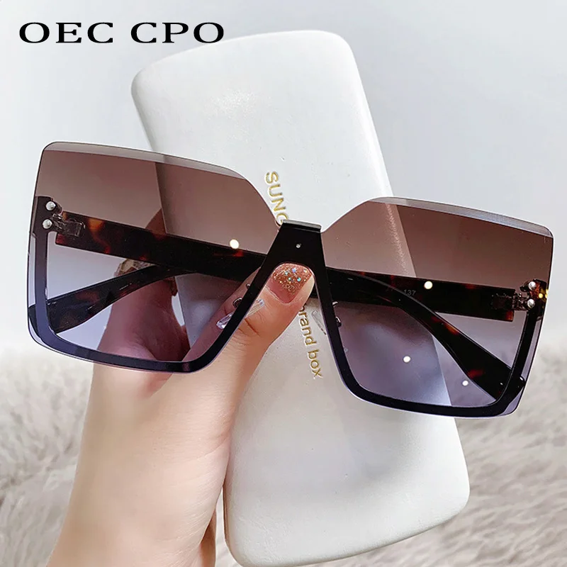 OEC CPO Oversized Rimless Sunglasses Women Men Punk One Piece Sun Glasses Female Gradient Shades Eyeglasses UV400 Trends Eyewear