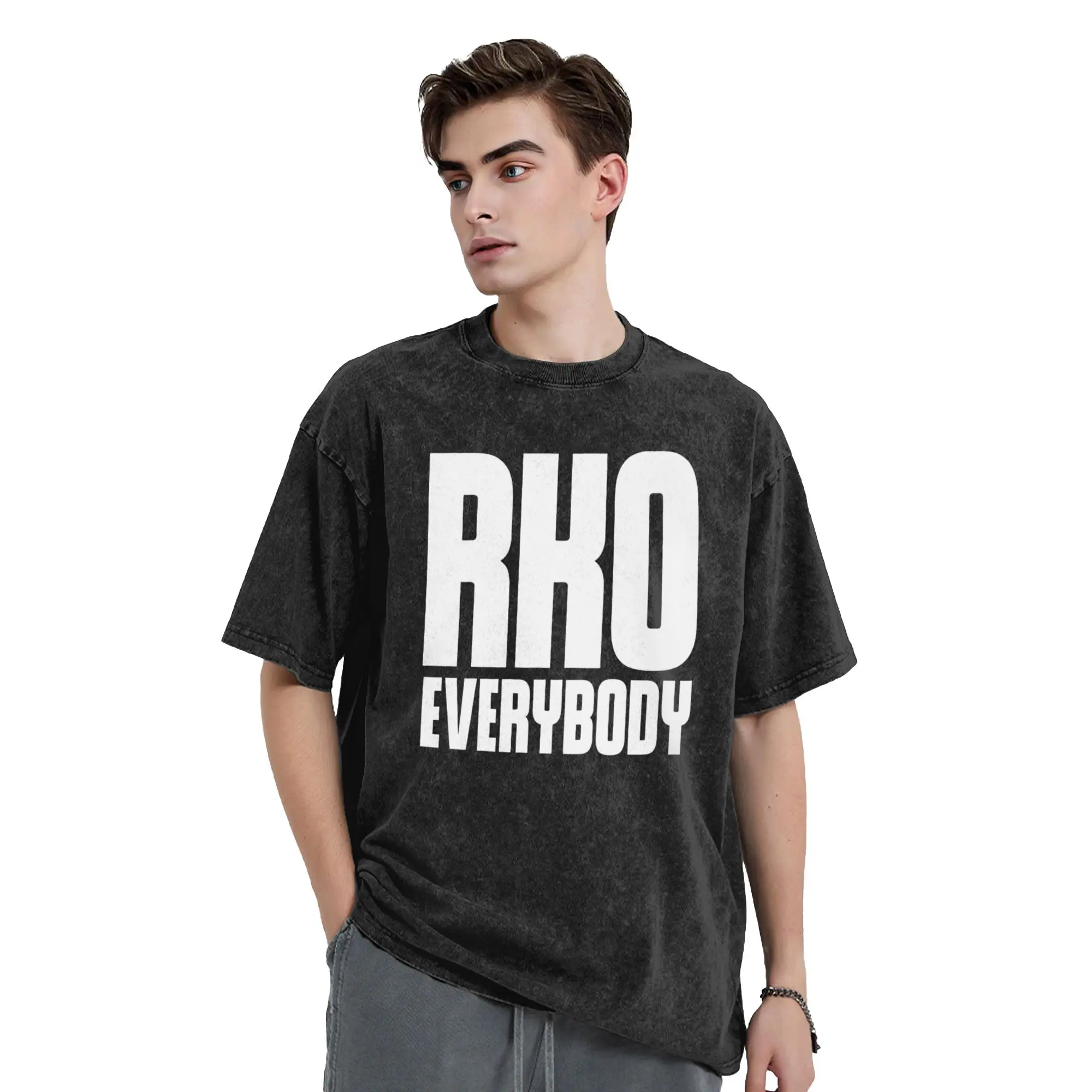 RKO Everybody Funny Washed T-Shirts for Men Women  Novelty Pure Cotton Tees O Neck Short Sleeve T Shirt Big Size Clothing