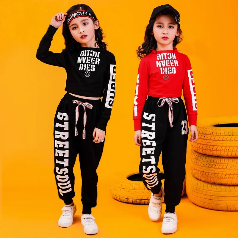 Costume Ballroom Dancing Girls Women Dress Clothes abbigliamento Hip Hop felpa per bambini Top Crop camicie pantaloni Casual Street Dance