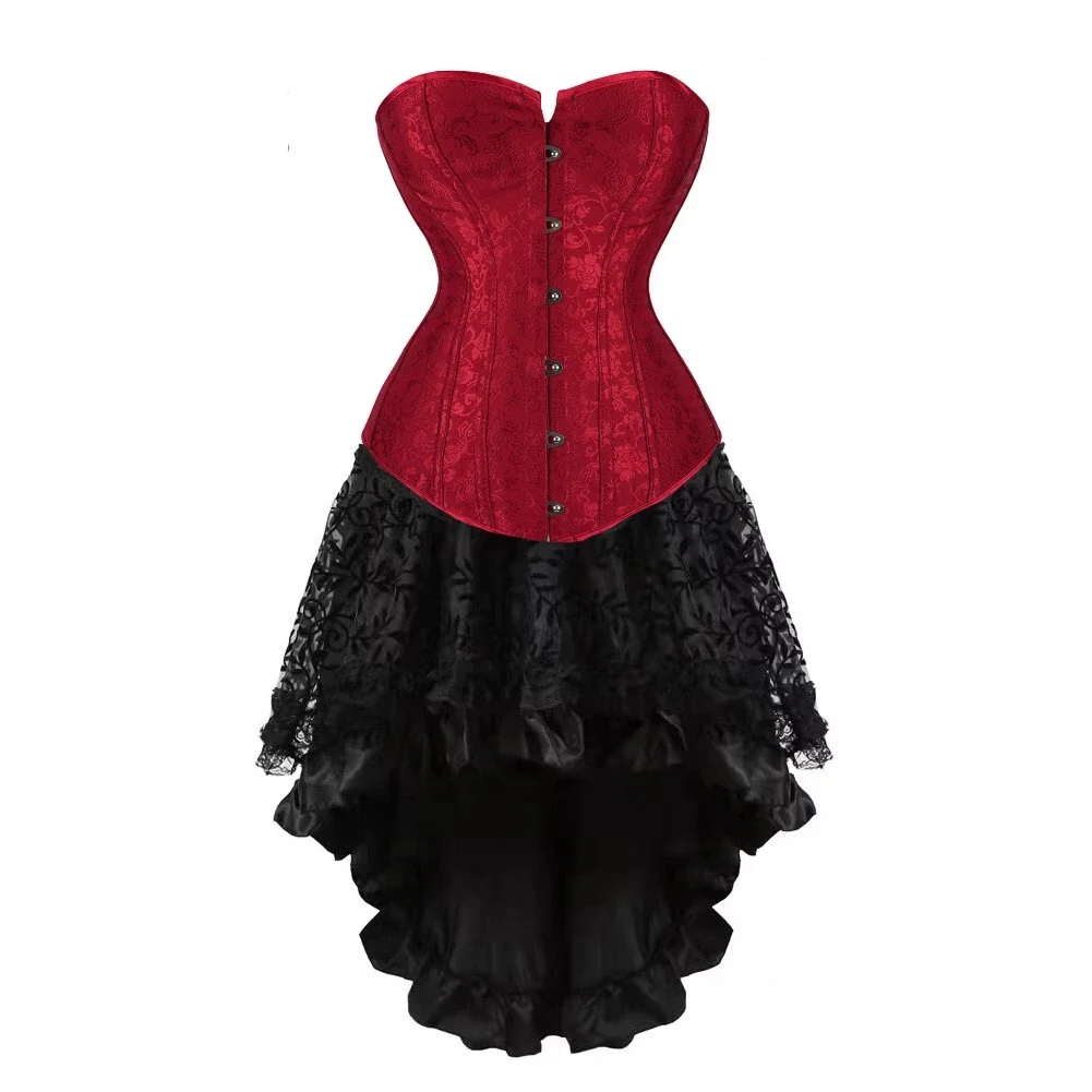 

Steampunk Corset Skirt for Women Lace Up Boned Bustier Dress Set Carnival Party Clubwear Casual Sexy Outfits Vintage Costumes
