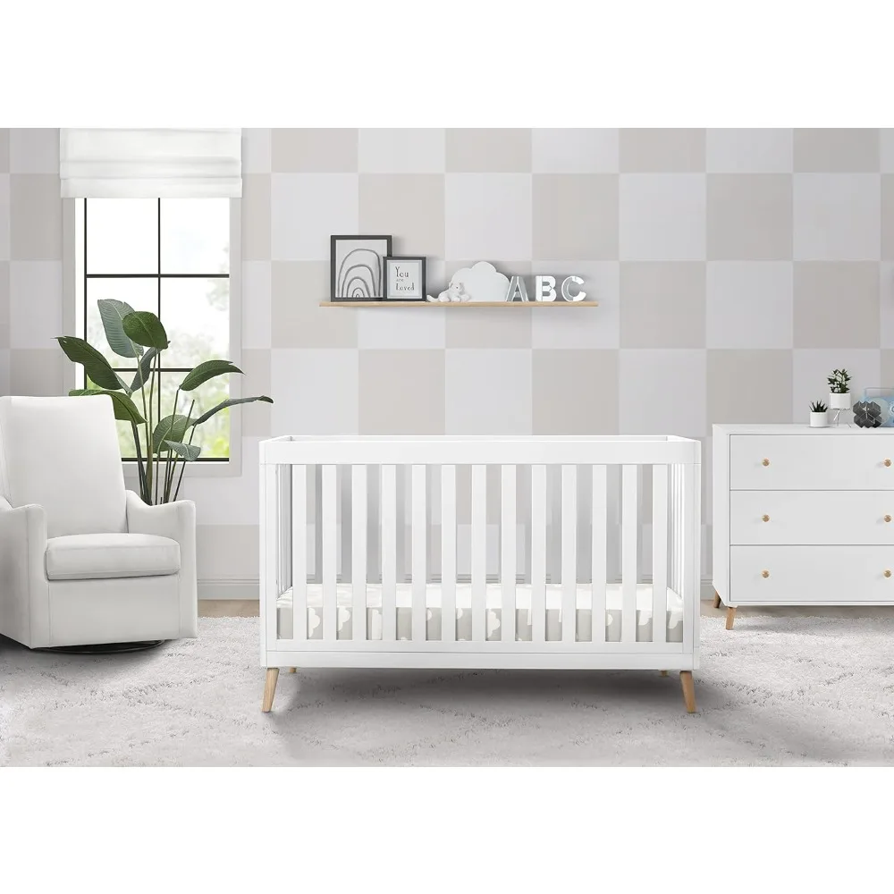 1 Convertible Baby Crib, Bianca White with Natural Legs