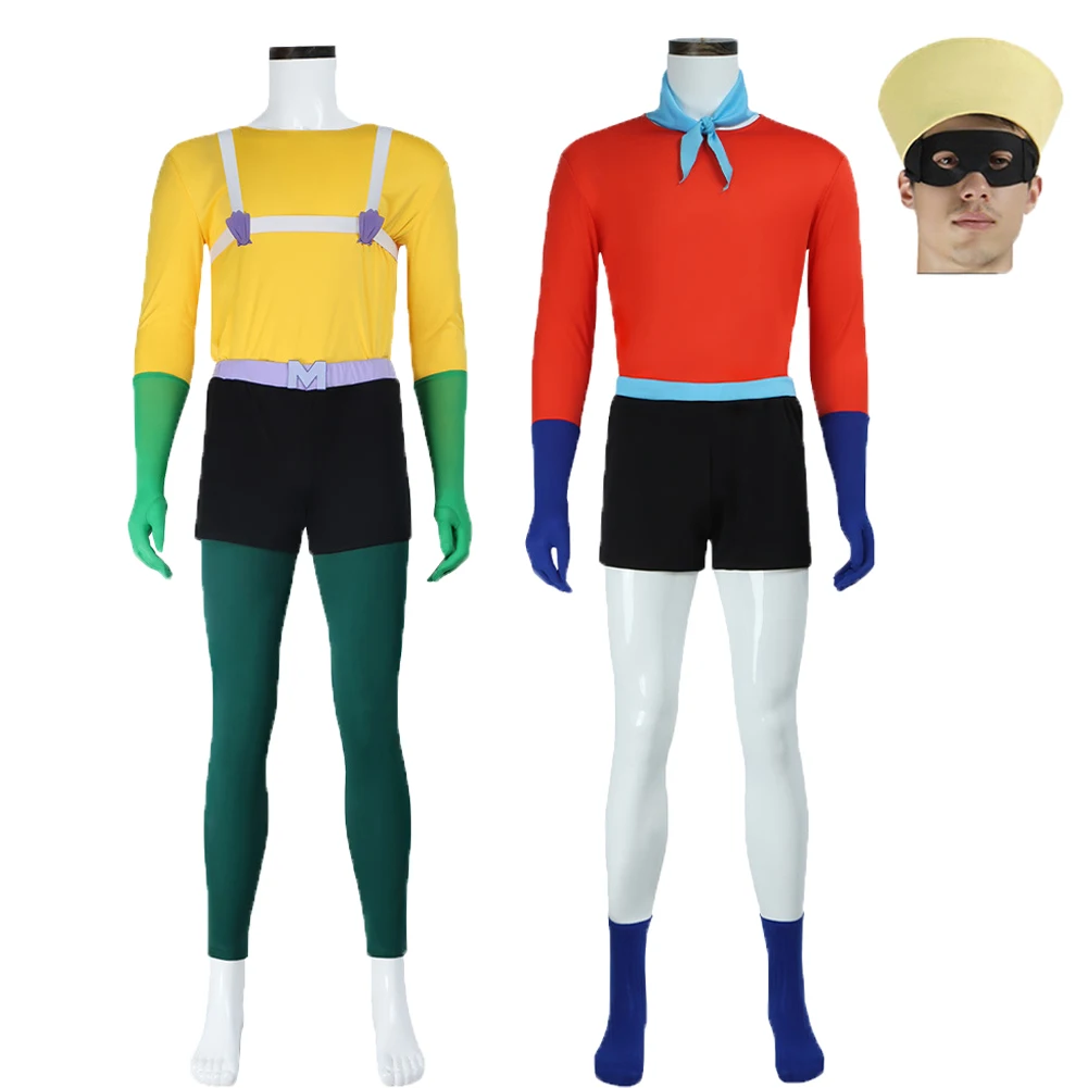 2025 disfraz de Cosplay de SpongeBaby sirena de dibujos animados para hombre, conjunto de ropa amarilla y roja, ropa de Halloween para hombre, trajes de fiesta de Carnaval
