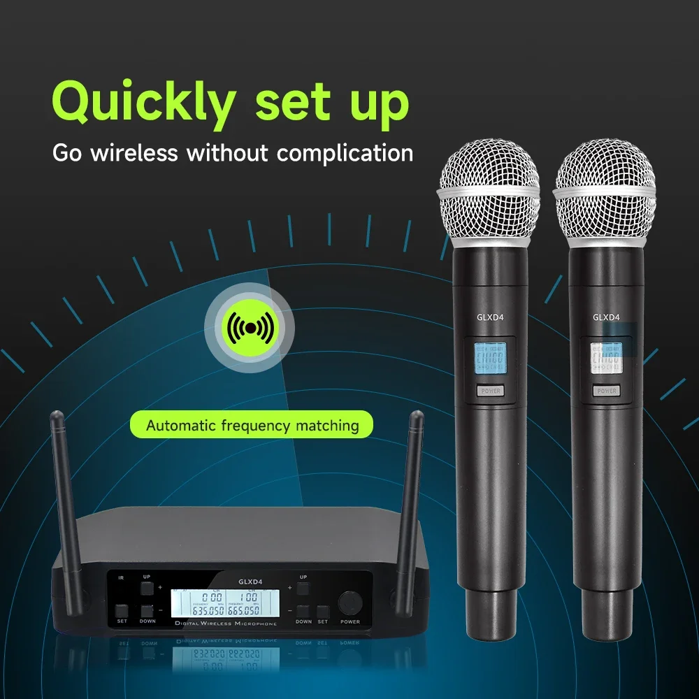 GLXD4 Professional 2-Channel UHF Wireless Microphone System Light-Weight Portable Style Headset Stage Performance Studio Home