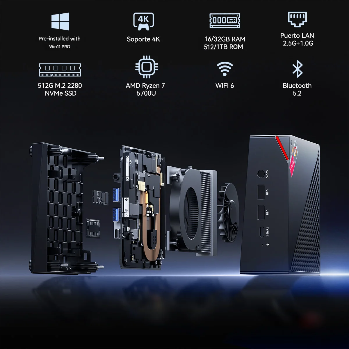 كمبيوتر ACEMAGIC AM06Pro MINI PC AMD Ryzen 7 5825U 16GB RAM 512GB SSD Windows 11 Pro كمبيوتر صغير Wifi6 BT5.2 4K شاشة ثلاثية #3