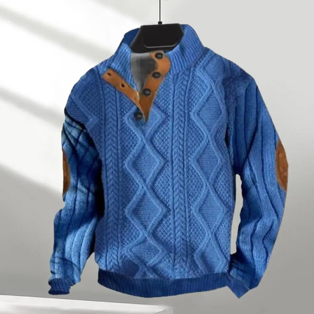 

Men's Sweatshirt Button-up Collar Long Sleeve Loose Knit Warm Winter Sweater Geometric Pattern Travel Top