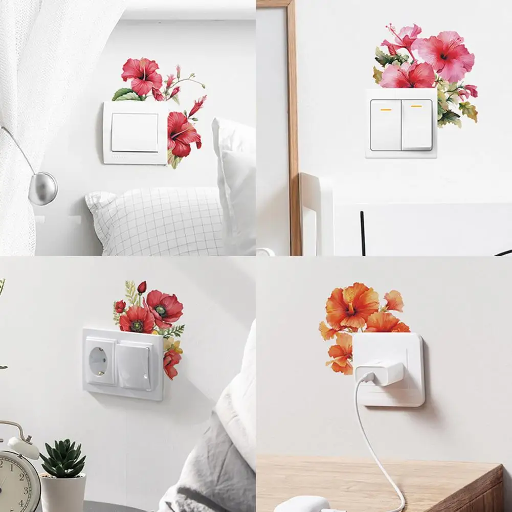 Floral Switch Sticker Waterproof PVC Self-adhesive Peel And Stick Living Room Bedroom Kids Room Wall Switch Decoration Decal