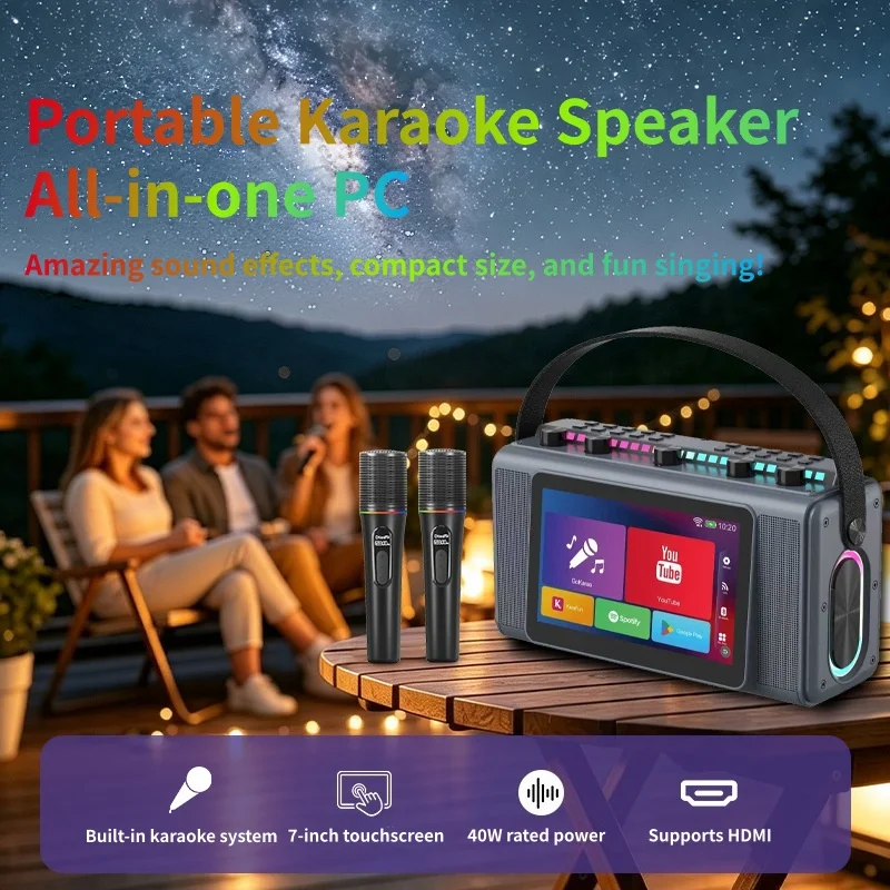 Outdoor Bluetooth Karaoke Speaker Combined with Portable High-volume Wireless Microphone Camping Party Karaoke Audio System