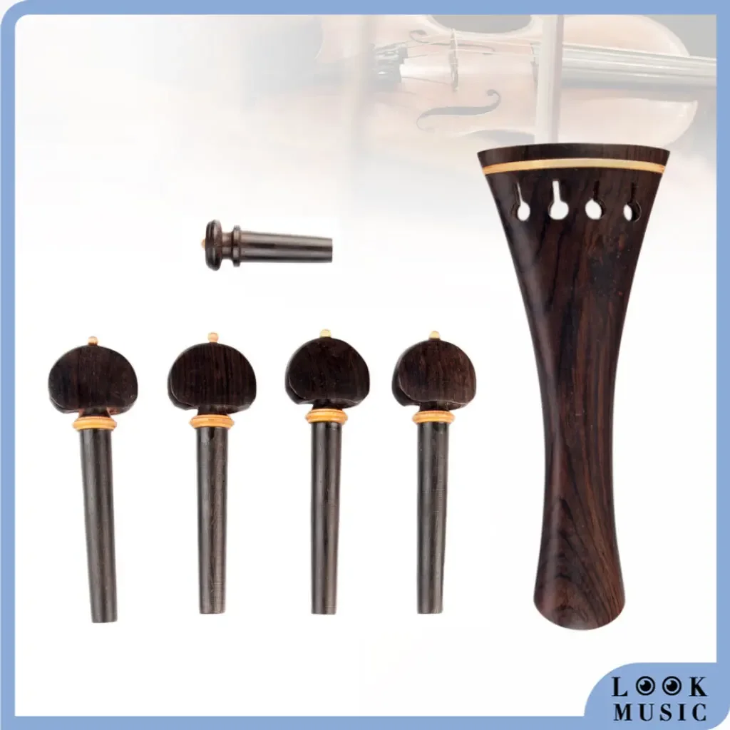 LOOK Hill Style Ebony Wood Violin Parts Set 4/4 Tailpiece +Turning Pegs+Endpin Ebony Wood Violin Fiddle Violin Parts