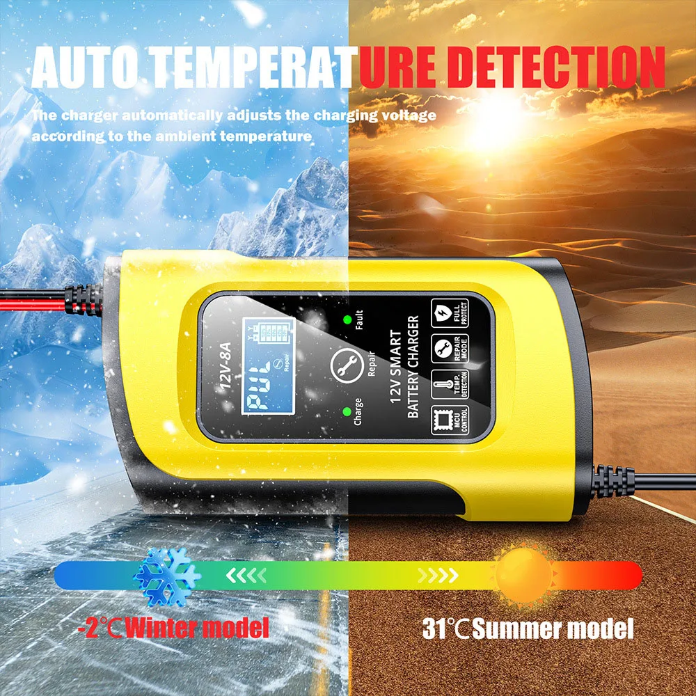 For Motorcycle SUV Truck Pulse Repair Battery Charging Smart Car Battery Charger 12V/8A High Power Multifunctional Intelligent