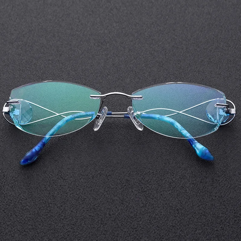 Diamond-trimmed Optical Frame 719 Women Frameless Luxury Blue Diamond-set Ultra-light Pure Titanium Frames Customizable Lenses