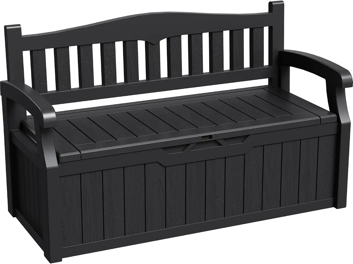 Indoor Outdoor Storage Box 80 Gallon, Large Waterproof Resin Deck Box Organizer Container With Armrest Bench Seating, Heavy Duty Weather Resistant Poolside Patio Garden Cushion Cabinet, Black